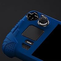 Vista 4 de PlayVital Armor Series - Funda ergonómica para Steam Deck LCD, protector de silicona suave con botón trasero mejorado diseñado y tapas de agarre Azul