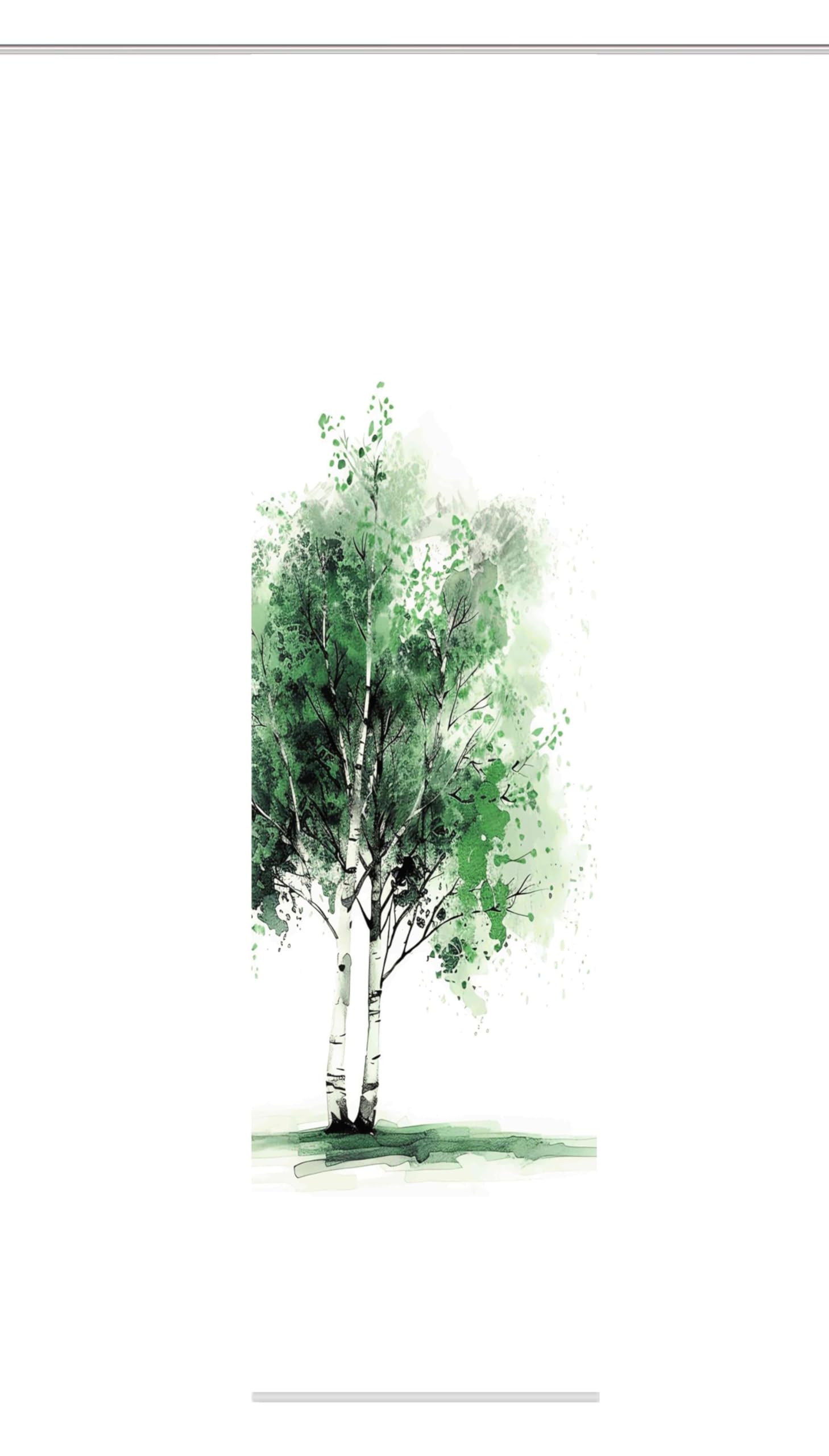 HOME WOHNIDEEN Sliding Curtain Tree, Silk Look, Opaque, 245x60 cm, Colour: Green, Size: 245 x 60 cm, Quantity: 1