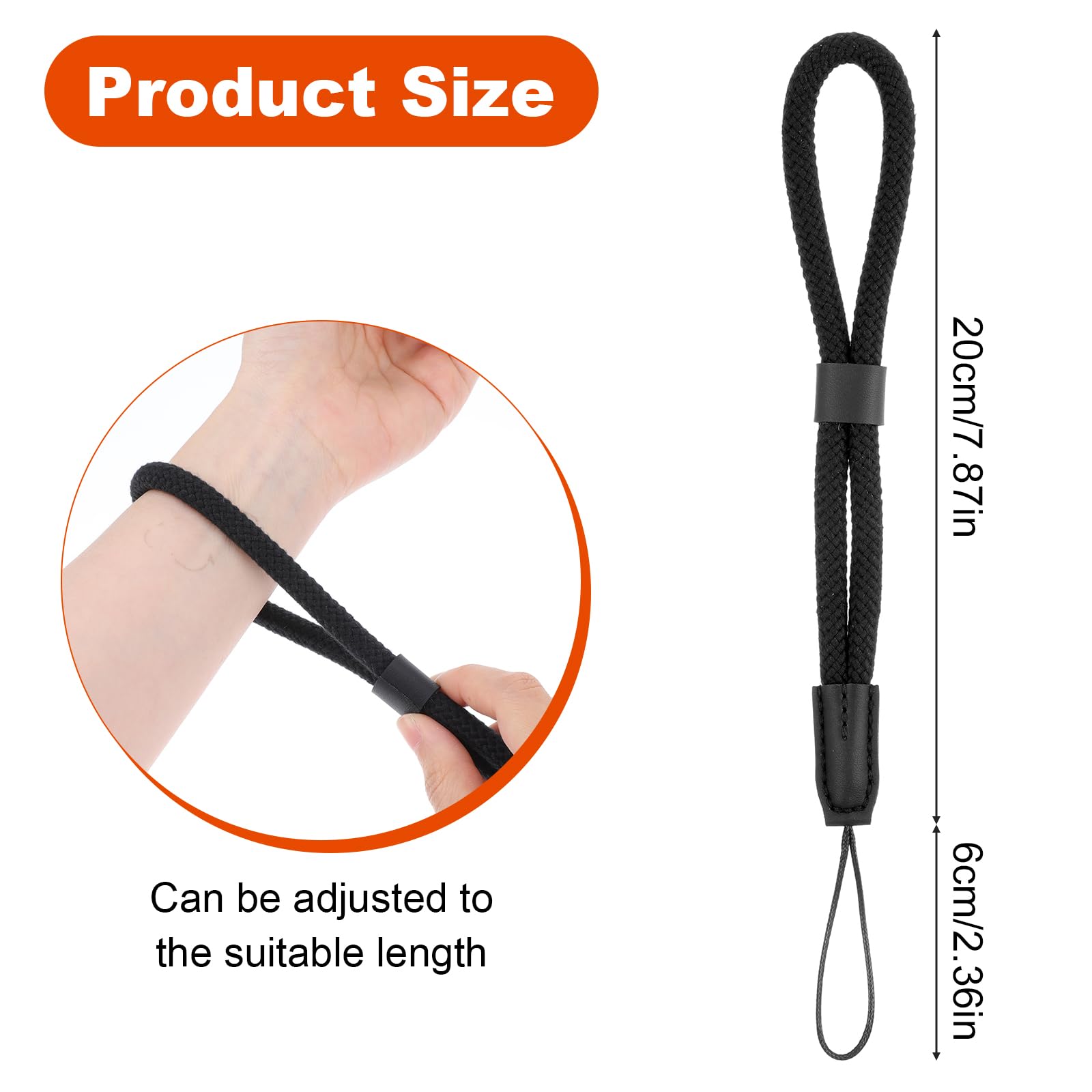 JIEYAO Kamera Handschlaufe, Verstellbare Nylon Kameragurt Robustes Kurz Lanyard Handgelenk Trageband Universal Handgelenkschlaufe Paracord Zubehör für Taschenlampe Handy Schlüssel USB-Stick (Schwarz)
