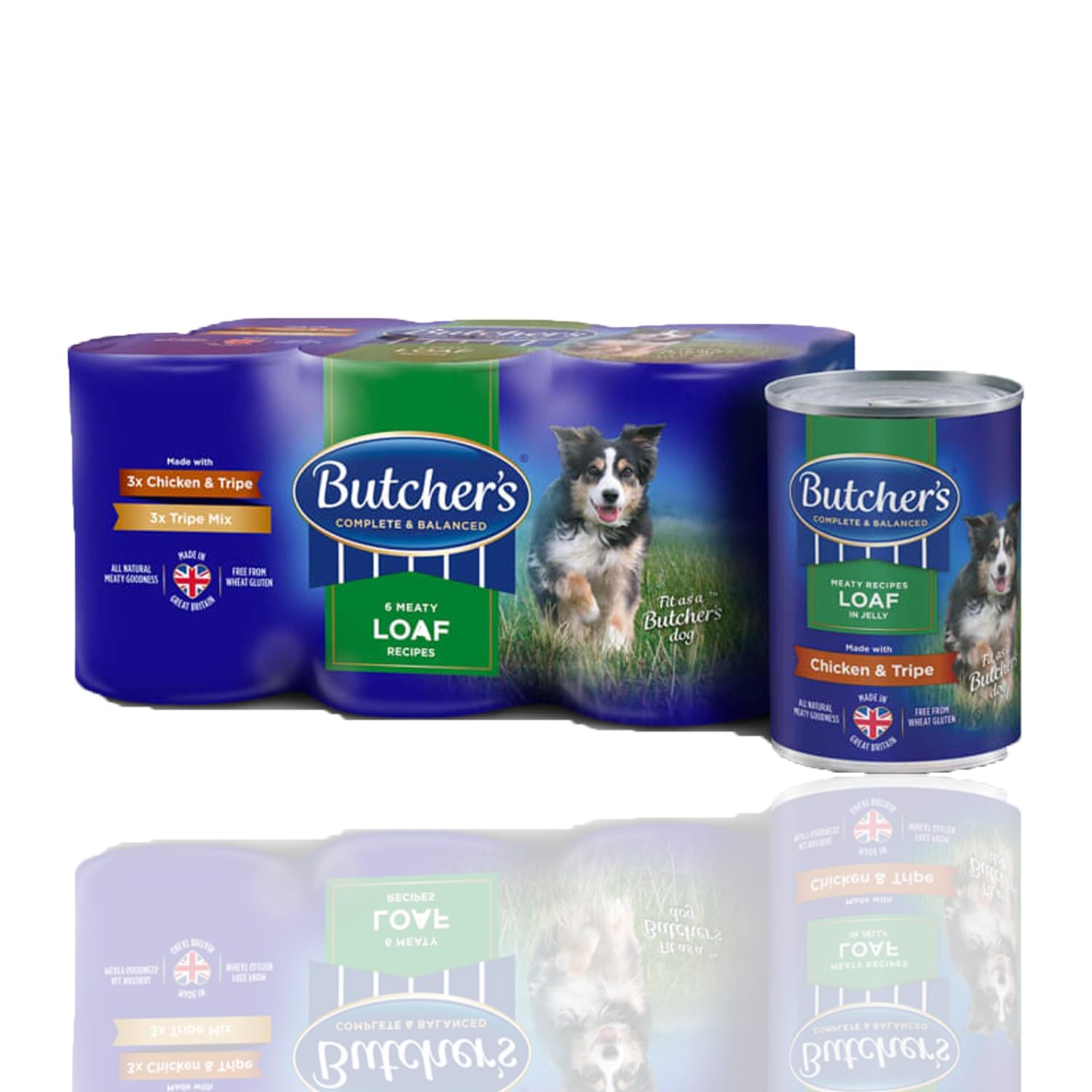 Fizporium Meaty Loaf in Jelly Dog Food Tins, Chicken and Tripe Loaf Recipes, Natural and Nutritiously Balanced, 6 x 400g