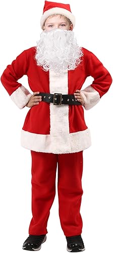 PrettyFirst Disfraz de Papá Noel para niños, disfraz de Papá Noel para niños, disfraz de Papá Noel de terciopelo para niños