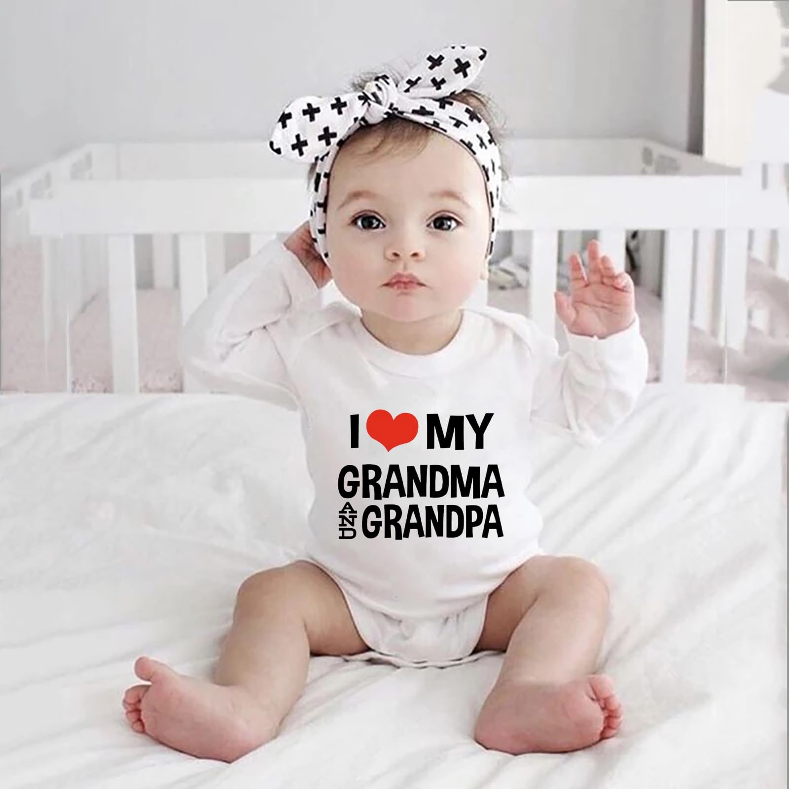 WOOYONGING I Love My Grandma And Grandpa Romper Newborn Girl Long Sleeve Bring Home Outfits for Baby Boy Girl White 18 Month