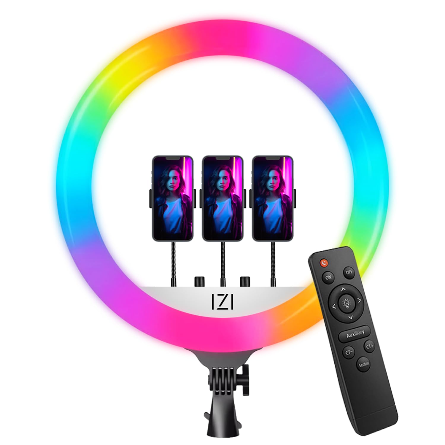 IZI Light 18 inch LED RGB Ring Light, 28+ Multicolor Modes with Anti Skid Base for YouTube, Photo Video Shoots, Live Streaming, Makeup, iPhone/Android Phone & Camera Compatible, Without Tripod-image-28