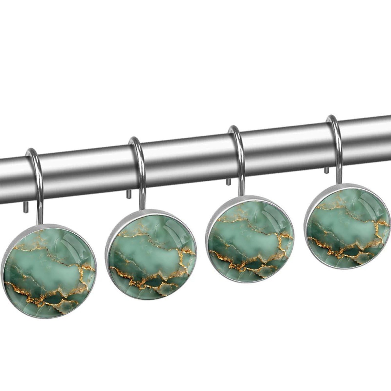 Shower Curtain Hooks Decorative,Marble Curtain Hooks Rust Proof, Set of 12 Shower Hooks for Curtain Rustproof Decorative Shower Rings for Bathroom