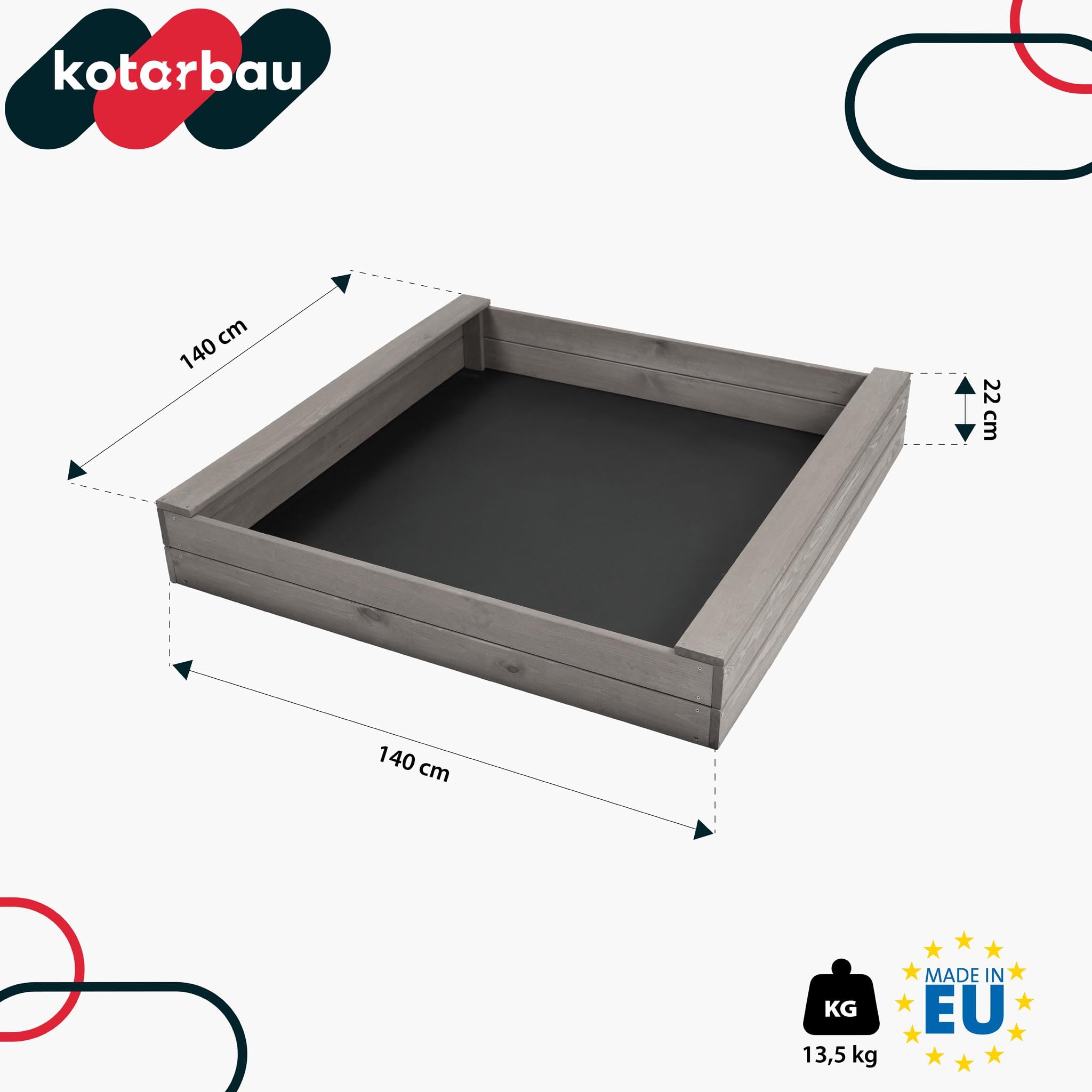 KOTARBAU® Bac à Sable Enfant Exterieur, Bois de Pin Imprégné, 140 x 140 cm