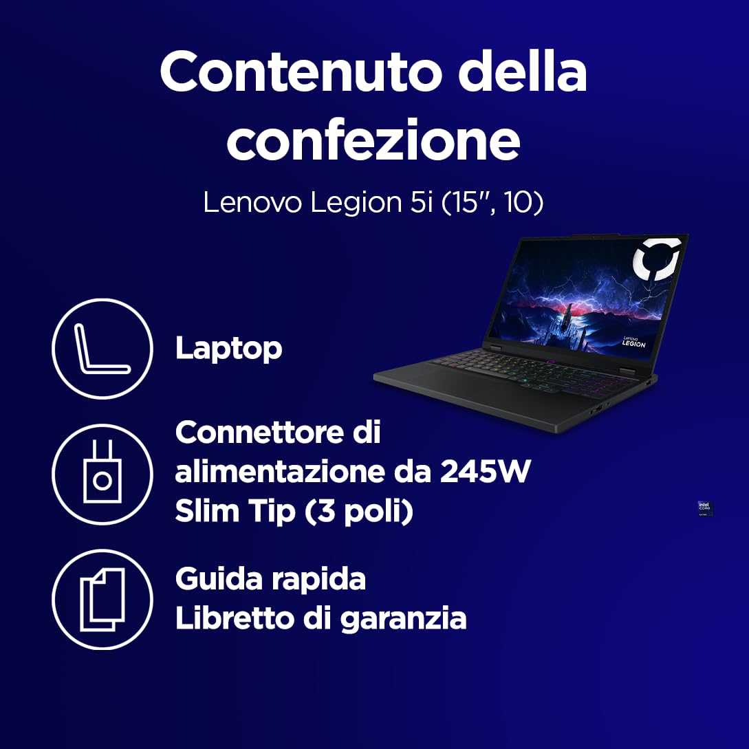 Lenovo Legion 5 Gaming Notebook OLED WQXGA 15" 165Hz, NVIDIA GeForce RTX 5070 8GB, Intel Core Ultra 9 275HX, RAM 32GB, SSD 1TB, Windows 11 Home, Tastiera RGB - Laptop Gaming Alte Prestazioni