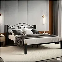 Cama Casal Ferro Com Cabeceira Preta E Estrado Em Pinus