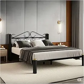 Cama Casal Ferro Com Cabeceira Preta E Estrado Em Pinus