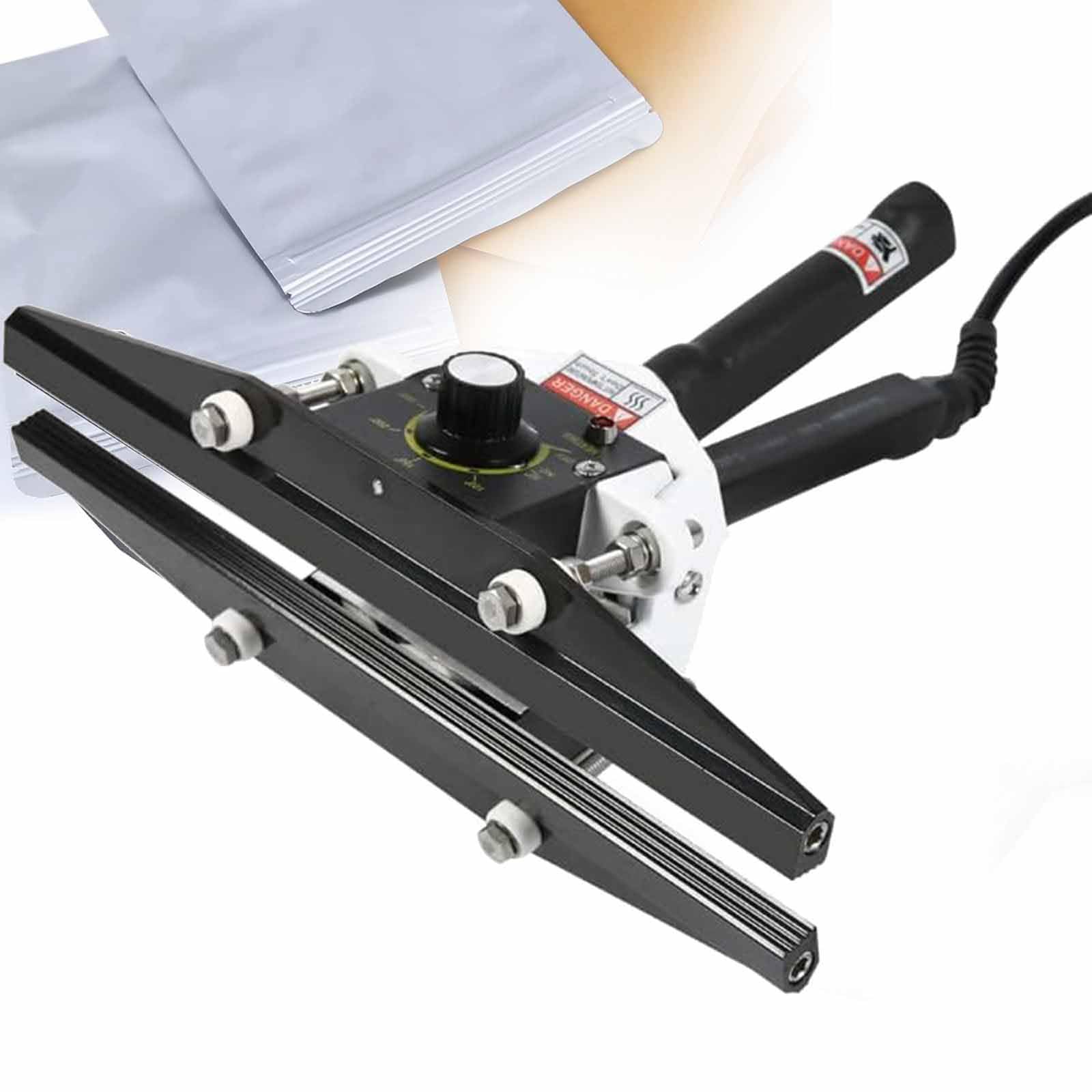 Sellador térmico portátil de mano, sello a rayas, calefacción de doble cara, temperatura ajustable, semiautomático, para volver a sellar papel de aluminio, papel kraft y bolsas de poliéster
