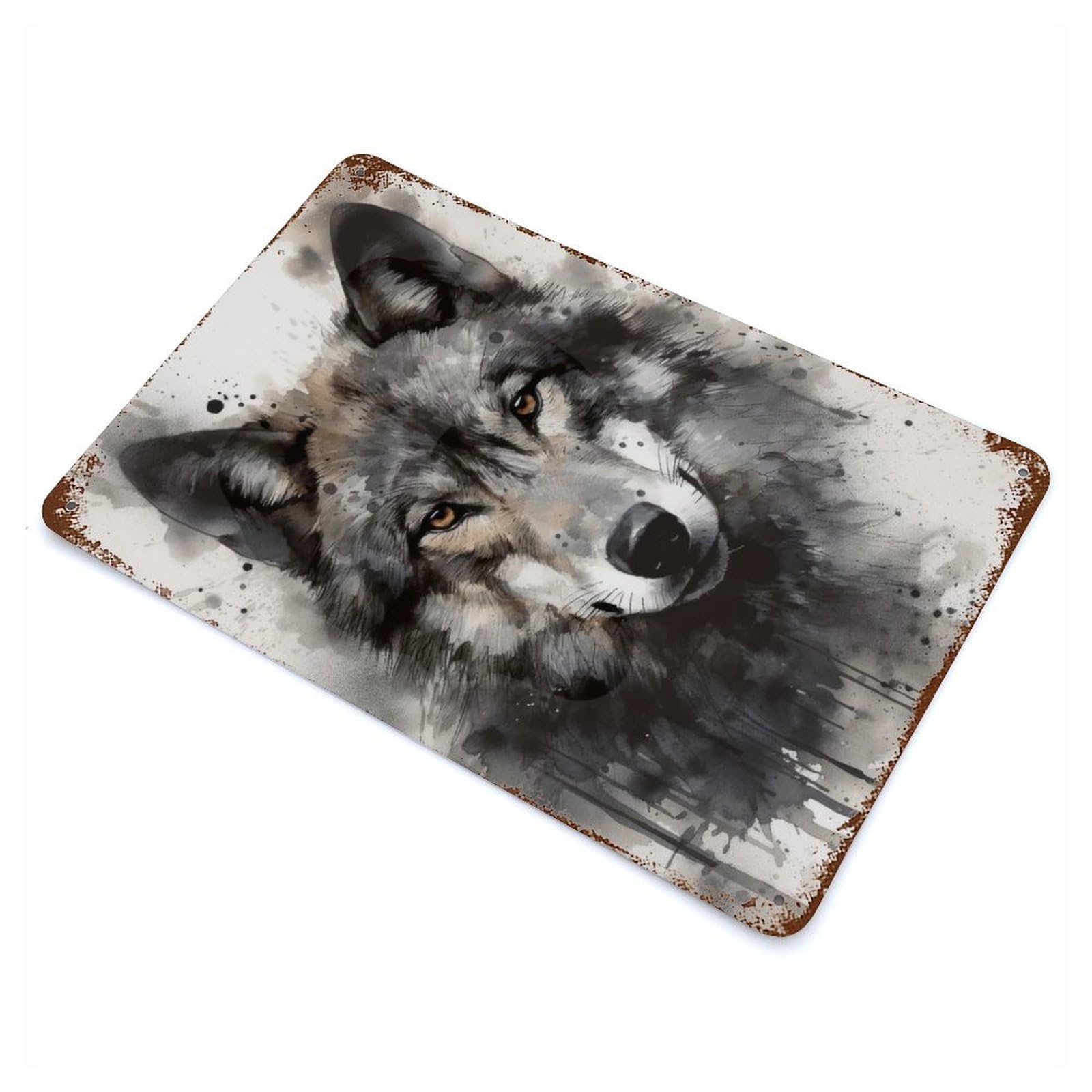Wolf Beauty Watercolor Decorative Tin Sign 11.8"x7.9", for Farmhouse, Kitchen And Entryway Decor, Shabby Chic Decor