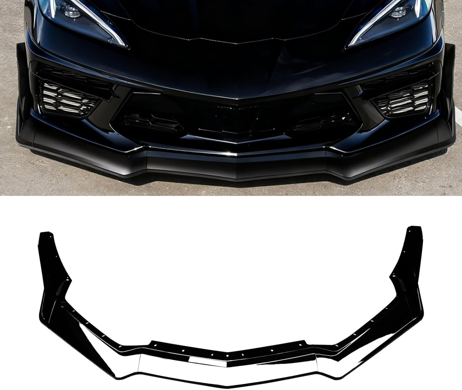 YOUNGERCAR Front Bumper Lip Fit for 2020-2025 Chevrolet Corvette C8 Z51 Stage 3 High Winglet 7PCS Black Front Bumper Chin Lip Splitter.