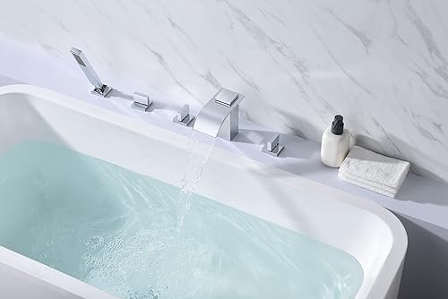 Vista 58 de Grifo de bañera romana en cascada, color negro mate, relleno de bañera con ducha de mano, alto flujo, SUMERAIN Mate negro