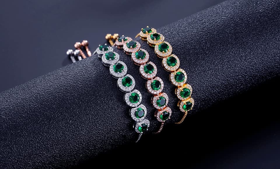 14K Gold Bracelet with Emerald Gemstone and Moissanite for Women, Bezel Design, Ideal Birthday Jewelry Gift4