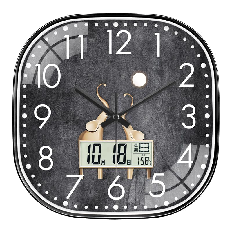 Ash & Roh Silent Battery Operated Square Wall Clock-Quartz Movement Wall Clock - Non-Ticking Modern Style Decor Clock for Living Room, Bedroom Decoration (ALAMIC Digital)