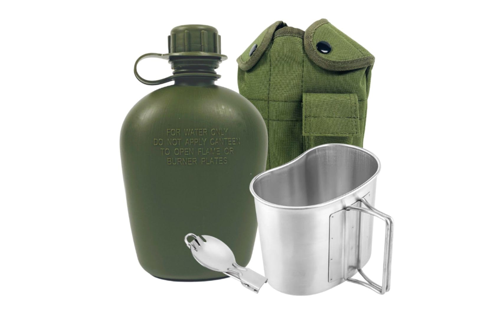 BeGrit Outdoor Kettle Canteen Aluminum Cup Kit and Co er with Stainless Steel Foldable Spoon Fork for Hiking Camping, 1 Quart-image-23