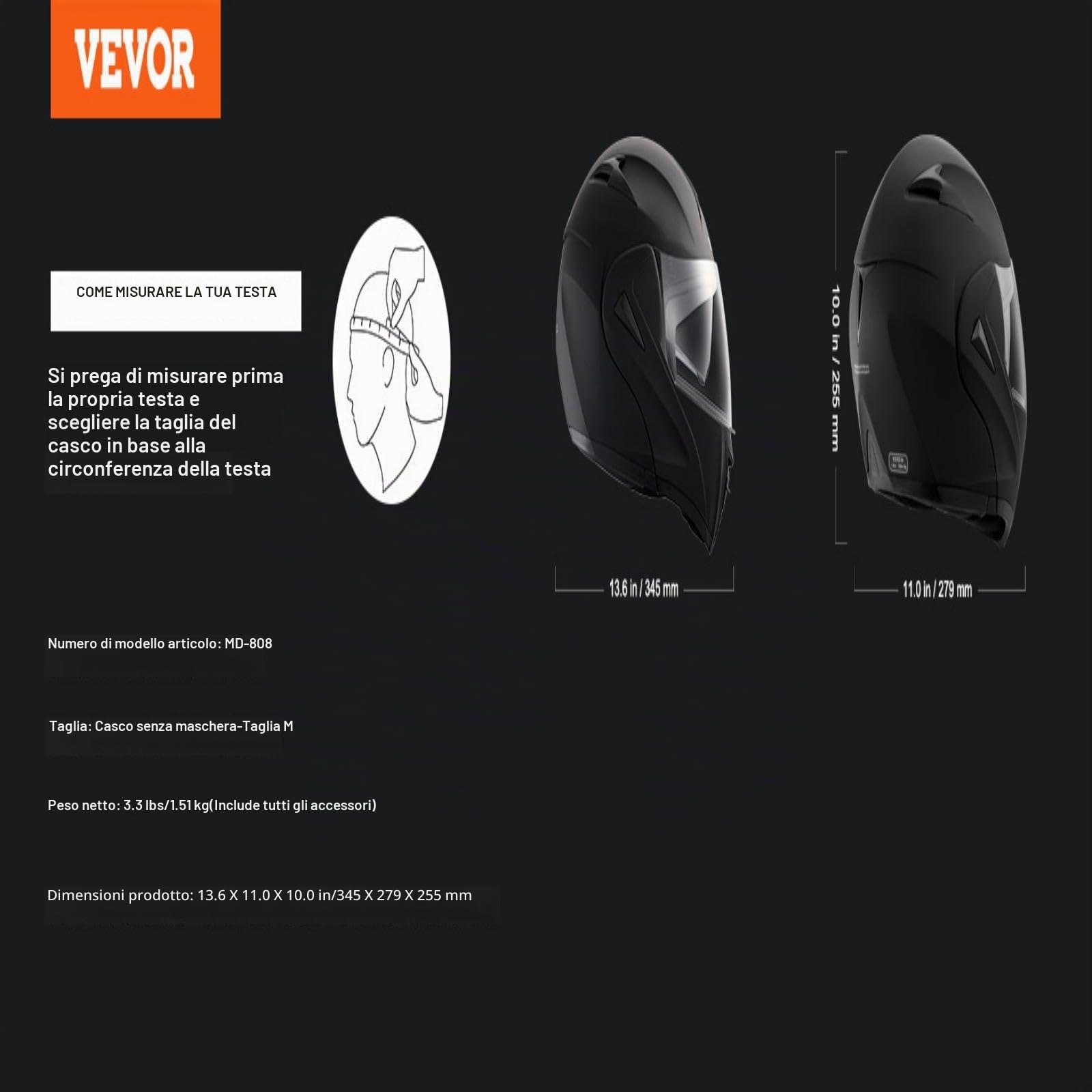 VEVOR Motorcycle Helmet, Unmasked, Smart Street ABS & High Density ECE Approved Comfortable Motocross Helmet with Interchangeable Lens, Fit for Youth & Adults