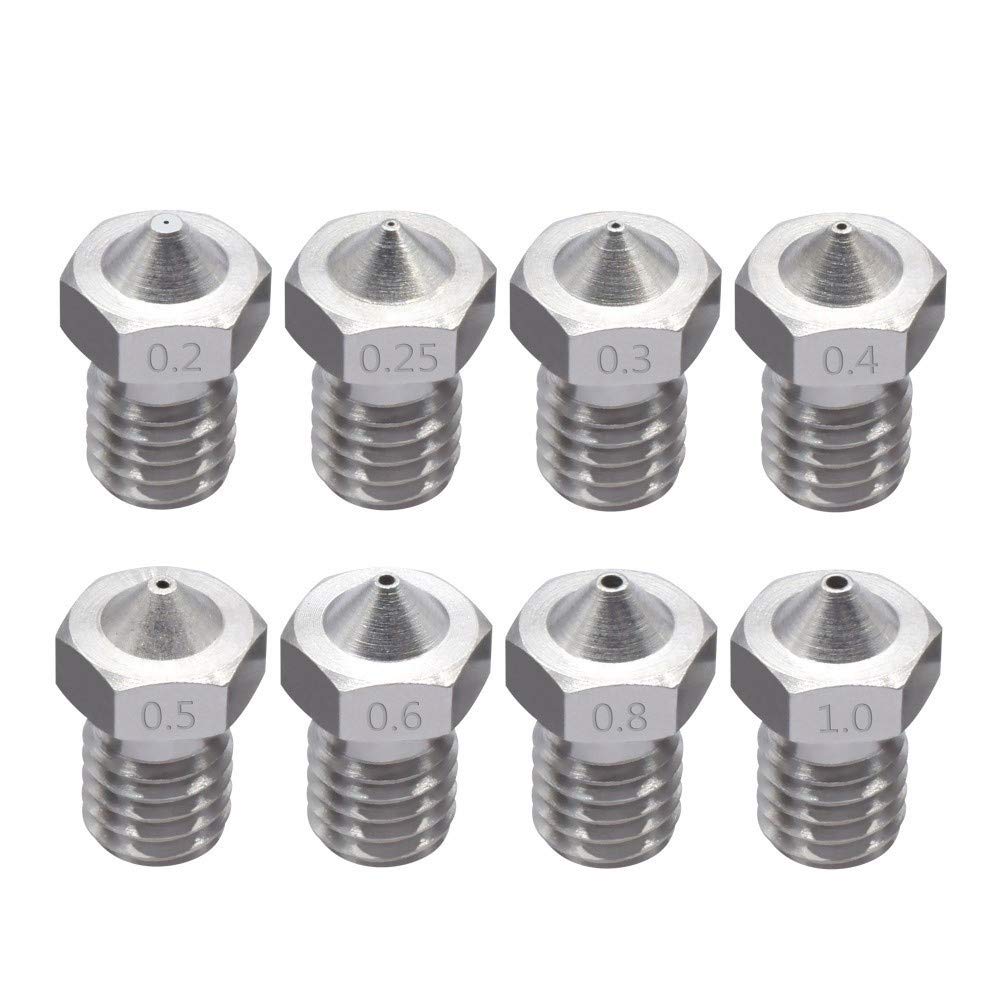 Druckerteile 50 Teile/los 3D-Drucker V5/ V6 Edelstahldüse Gemischte Größen 02-10 mm M6 Schraubgewinde für 1,75 MM Filament Ersatzteile (Größe: 0,2 mm) (Size : 0.8mm)