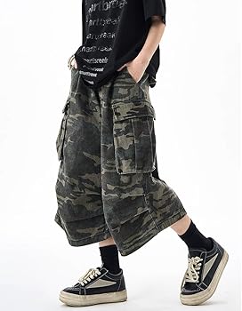 パンツ opium wood camo fur buggy shorts swag Baggy Camo Shorts Mens 44 Green Stretch Hip Hop Street Rap
