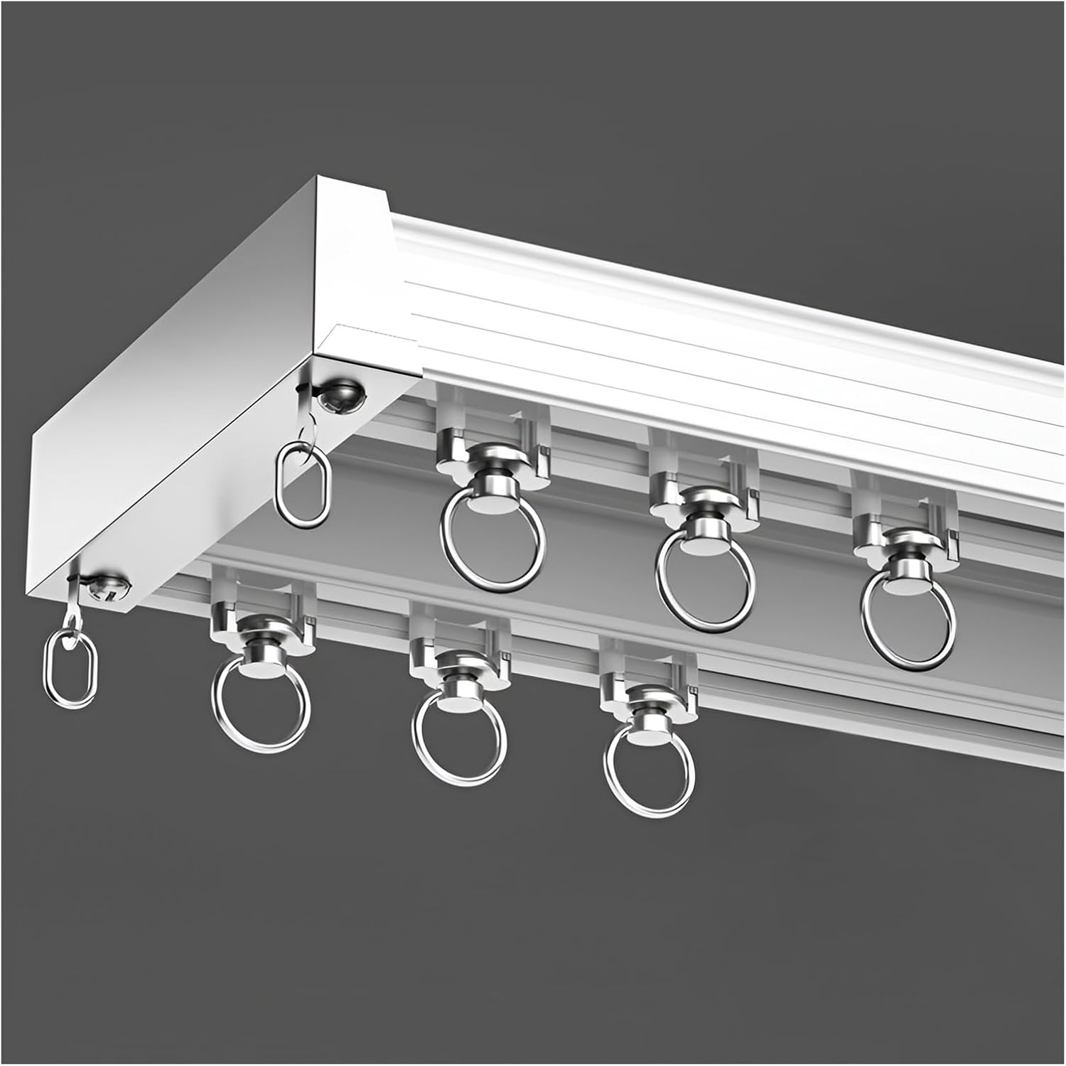 Heavy-Duty Double Curtain Track System - Ceiling Mount Curtain Rods for Room Dividers & Privacy in Open Spaces - White, 70cm/2.30ft - Ideal for Home & Office Decor