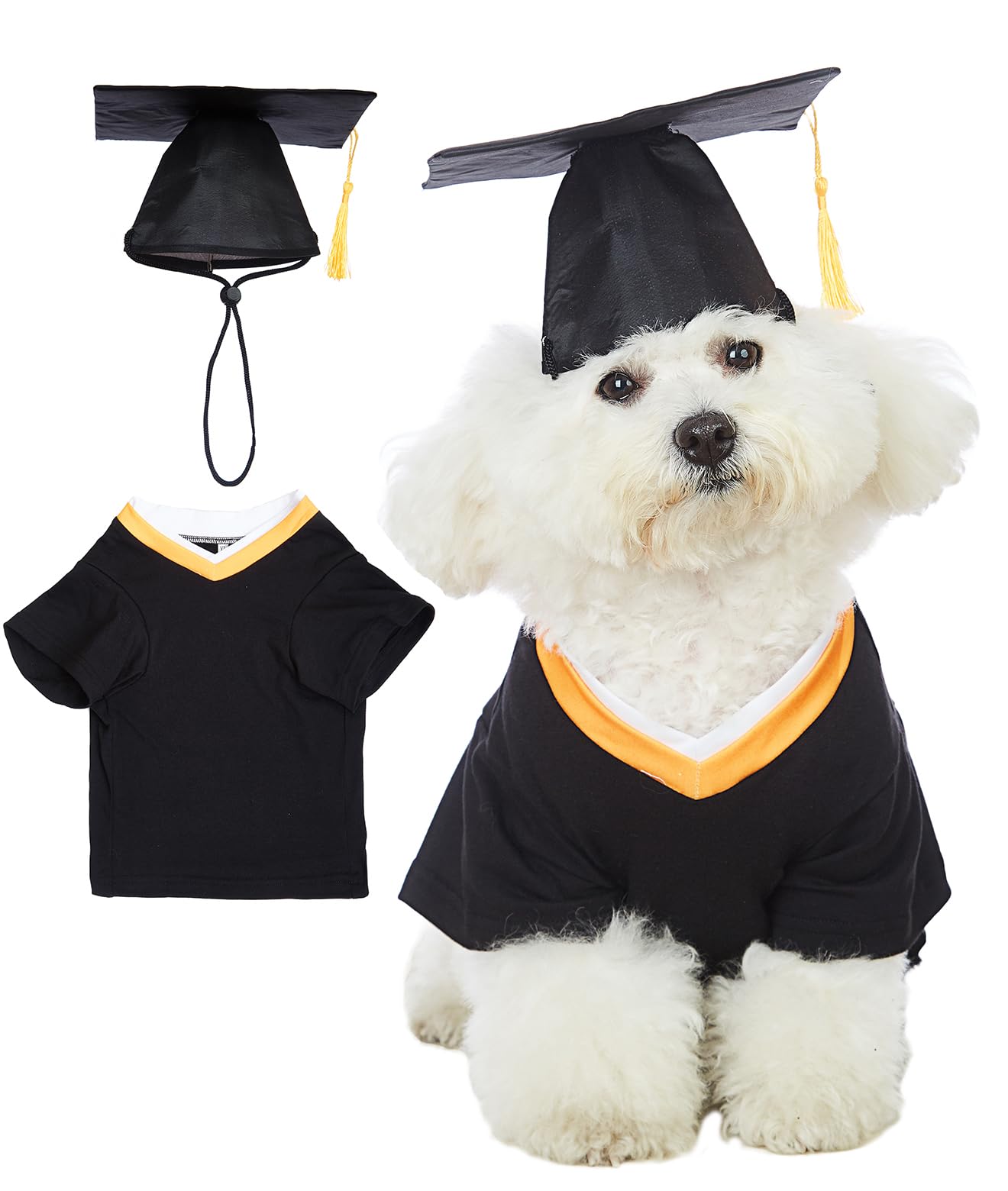 Dog Graduation Shirts with Pet Graduation Hats with Yellow Tassel Puppy  Graduation Costumes for Dogs Cats Holiday Costume Accessory (2XL)