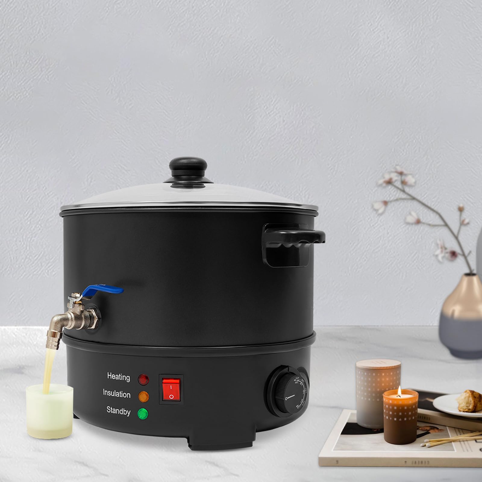 HUOMMGS Wachsschmelztopf 8L Wachsschmelzer Elektrischer Wachskocher 1000W Kerzen Gießen Set mit 50~100℃ Temperatur Einstellbar, Deckel, Rührlöffel Edelstahl Wachsschmelzer für Sojawachs