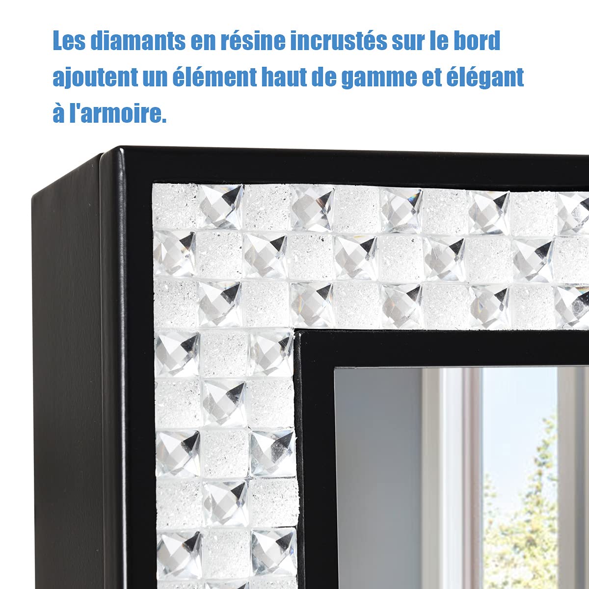COSTWAY Armoire à Bijoux Verticale avec Miroir Clair Pleine Longueur et Angle Légèrement Réglable, Système de Triage et de Rangement pour Tout Type de Bijoux (Noir)
