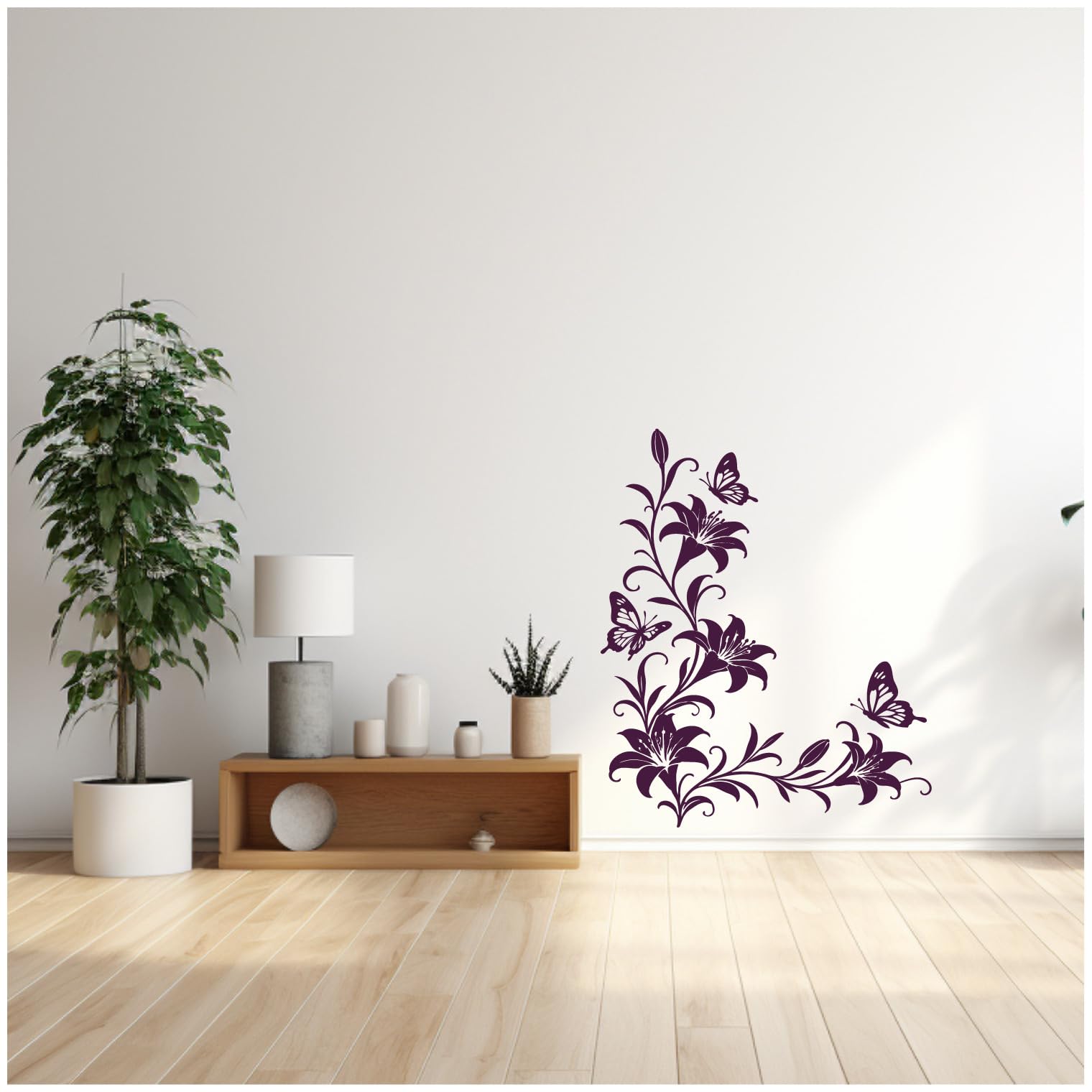Samunshi® Wandtattoo Lilien Blumenranken Ecke mit Schmetterlingen Elegante Blumen Wanddekoration Florales Wandmotiv für Wohnzimmer, Schlafzimmer, Flur und Küche braun 89 x 120cm