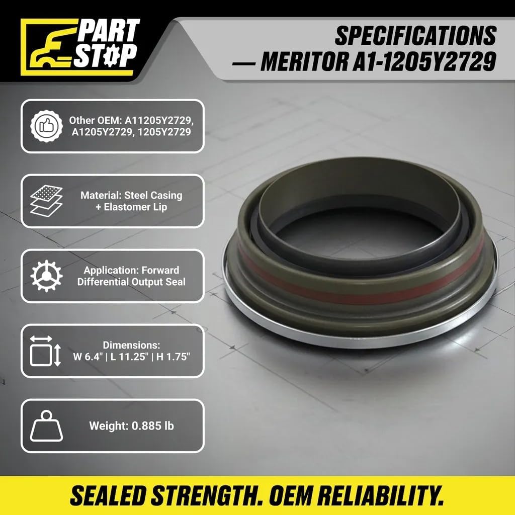 A11205Y2729 Output Shaft Seal – Compatible with Universal Heavy-Duty Truck Applications Axle Output Seal Replaces Part Number Direct Replacement 1205Y2729 1205Y2729APTP 429-0005 S-16980 181.100495