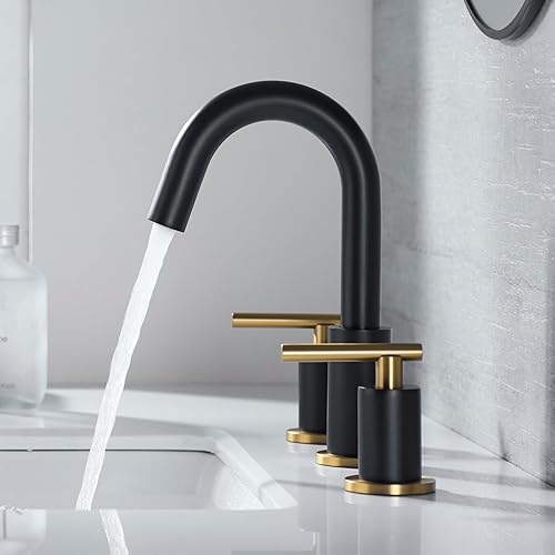 Miniatura 3 de Grifo de baño, grifo de lavabo de baño de 2 manijas de 8 pulgadas con drenaje desplegable de metal, grifos de latón de 3 agujeros, grifo de baño de