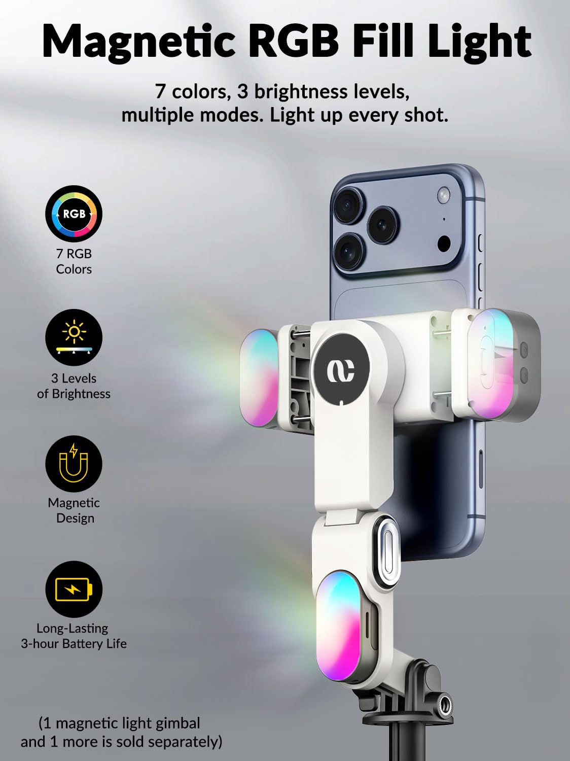 AOCHUAN M3PRO Cardan pour smartphone à 3 axes à ouverture automatique de 71 pouces pour iPhone et Android, stabilisateur de téléphone avec suivi du visage AI (pas d'application nécessaire) avec