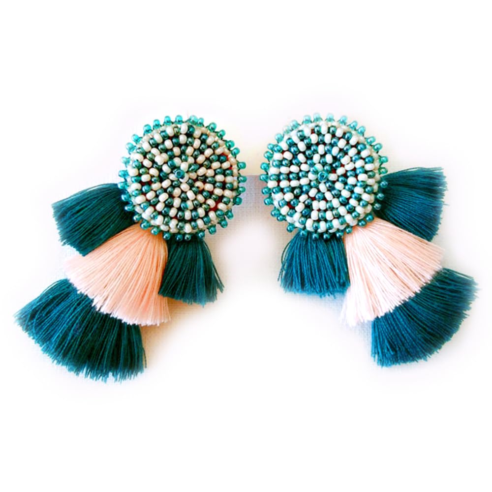 Handmade beaded thread tassels earring (Blue) (B0CGXMHPLX) Amazon Price History, Amazon Price Tracker