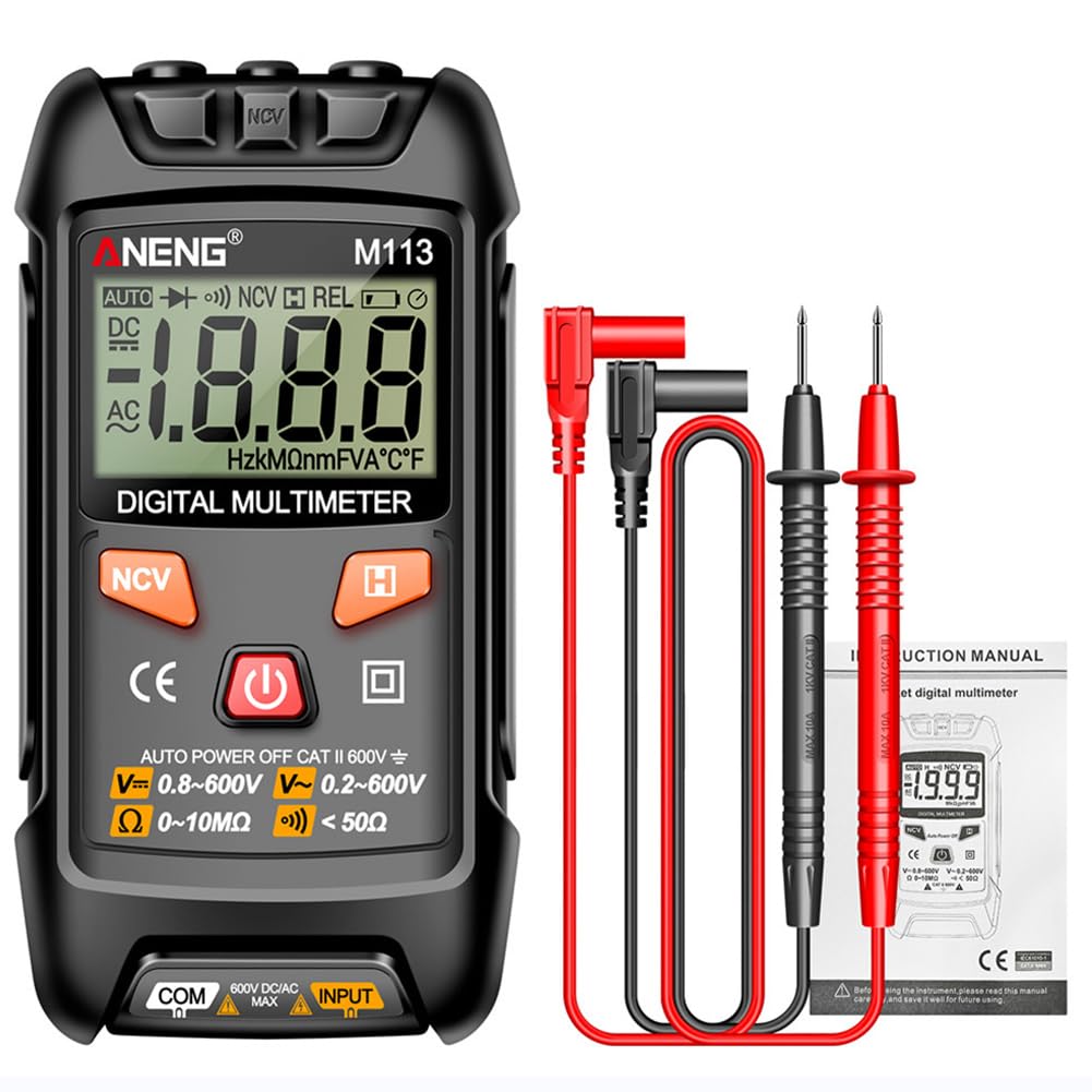 Multimeter Tester,Digital Multimeter 1999 Count with DC AC Voltmeter Ohm Volt Tester Meter High Precision Continuity Test ;Measures Voltage, Resistance;15min Auto Off Data Hold (Black)