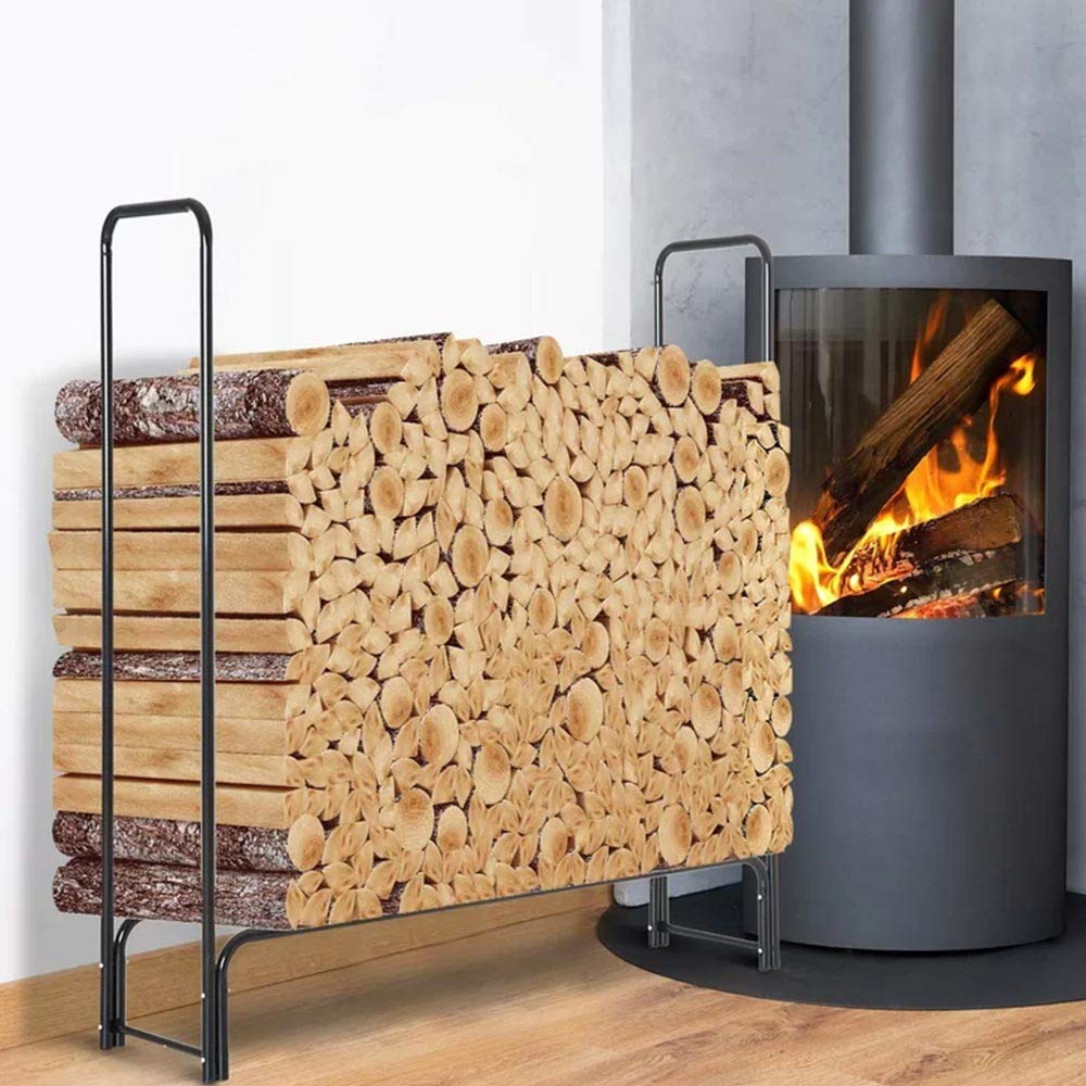 BAKAJI Soporte para leña con estructura tubular de metal, para interior y exterior, para casa, jardín, chimenea, chimenea, estufa, diseño moderno (120 x 120 x 35 cm)