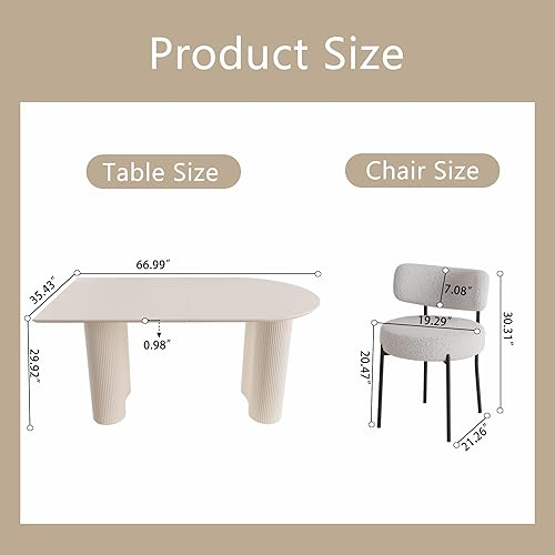Miniatura 2 de Moderno juego de mesa de comedor color crema para 4, juego de mesa de comedor y sillas de 5 piezas, mesa de comedor ovalada blanca de 63 pulgadas