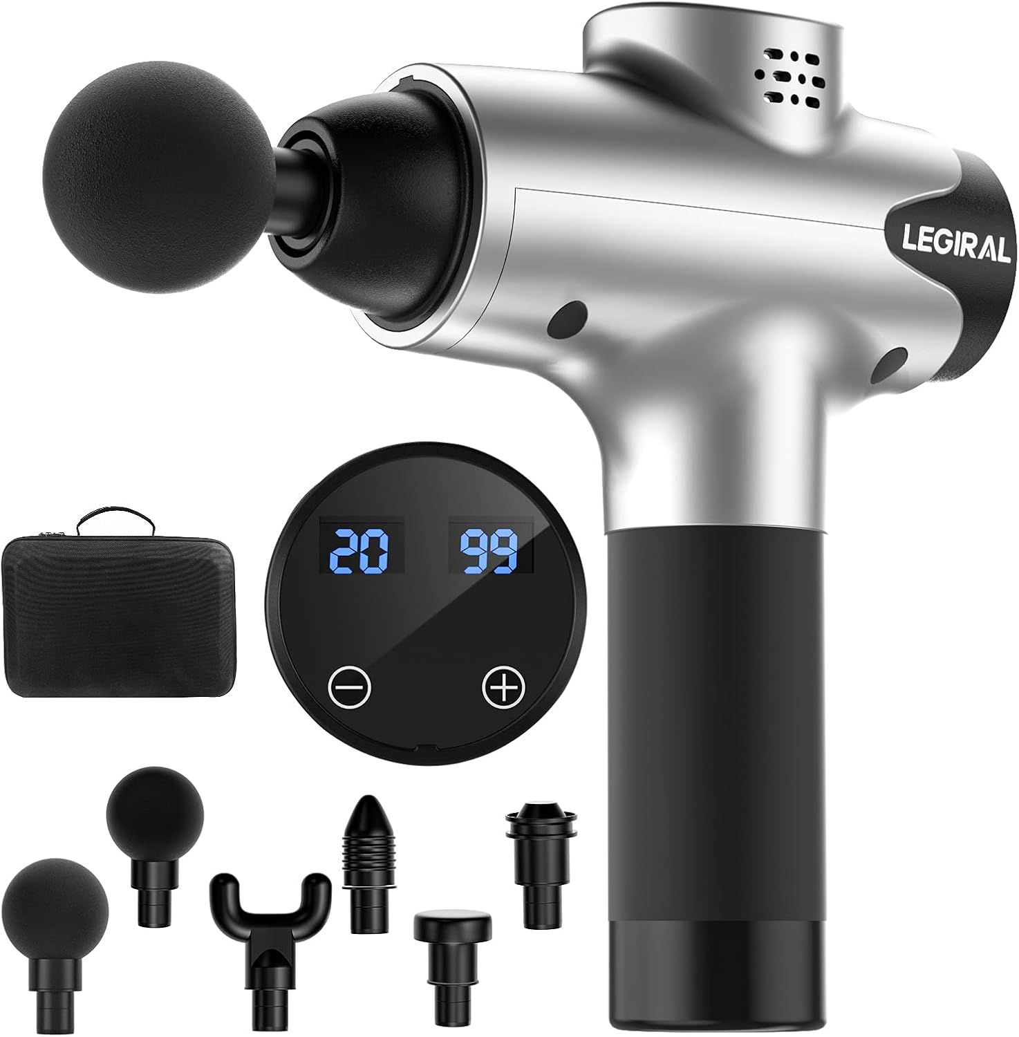 Massage Gun for Athletes, Portable Body Muscle Massager Professional Deep Tissue Massage Gun for Pain Relief with 6 Massage Heads 20 Speed High-Intensity Vibration Legiral Le3 Massage Gun: Health & Personal Care