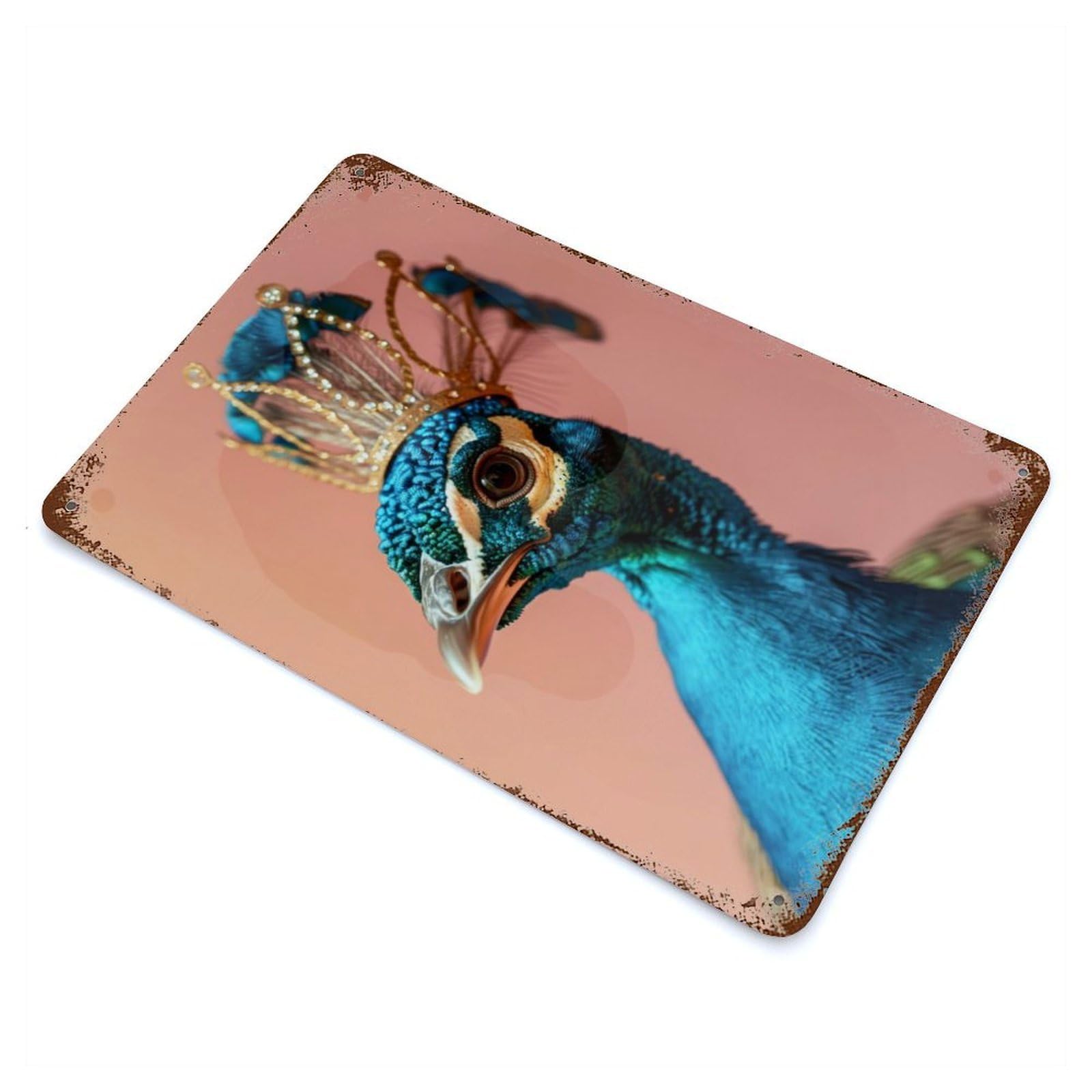 Garage Style Peacock King Rust Effect Tin Sign 11.8"x7.9", Vintage Wall Decor for Bar And Workshop