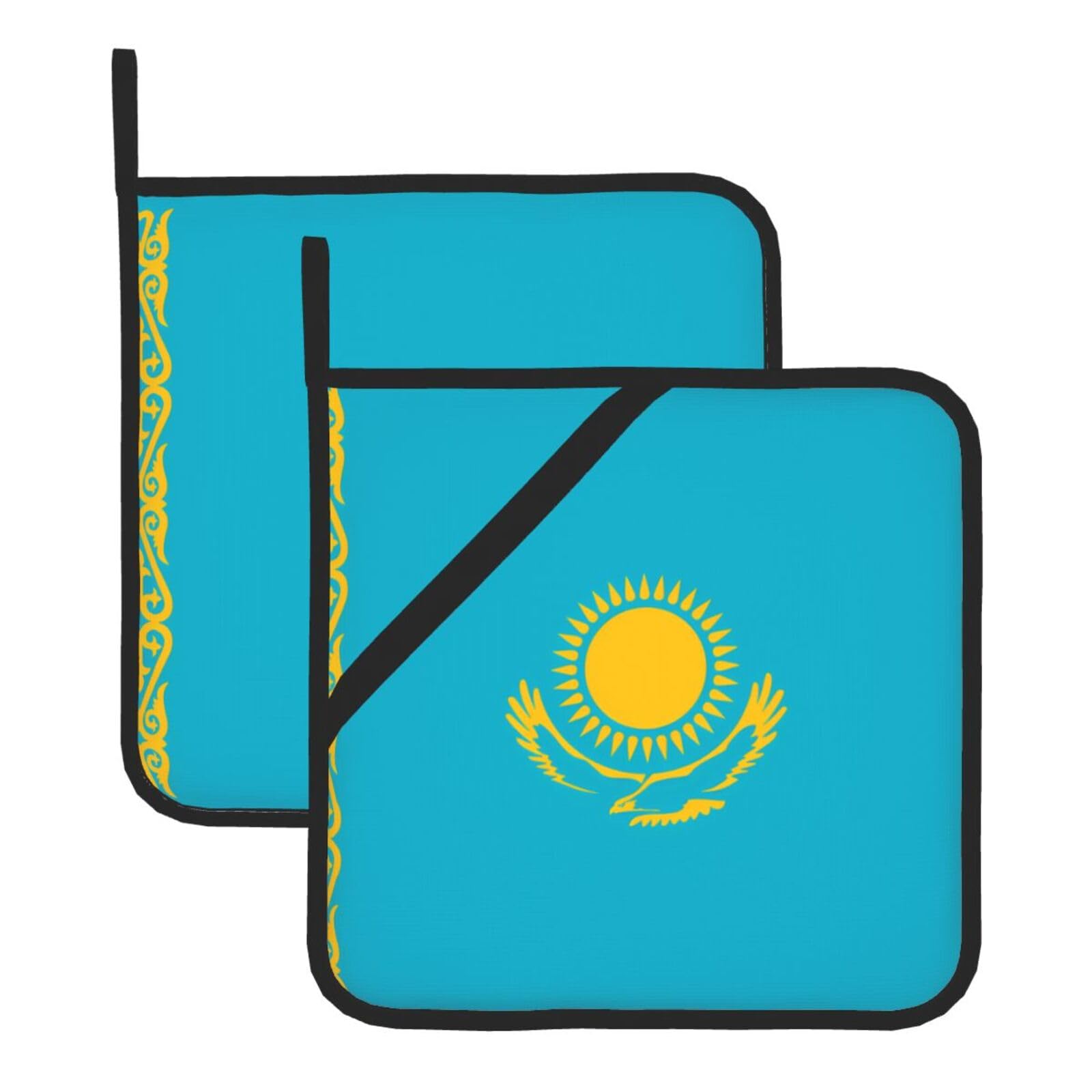 Flag of Kazakhstan Square Heat Resistant Trivet Set Thick and Durable for Baking Barbecue Cookware Oven
