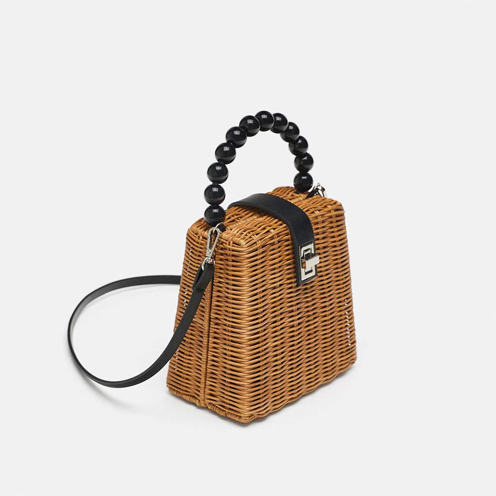borsa a tracolla da donna in vimini intrecciata a mano con tracolla in pelle rimovibile, estiva, vintage, spiaggia