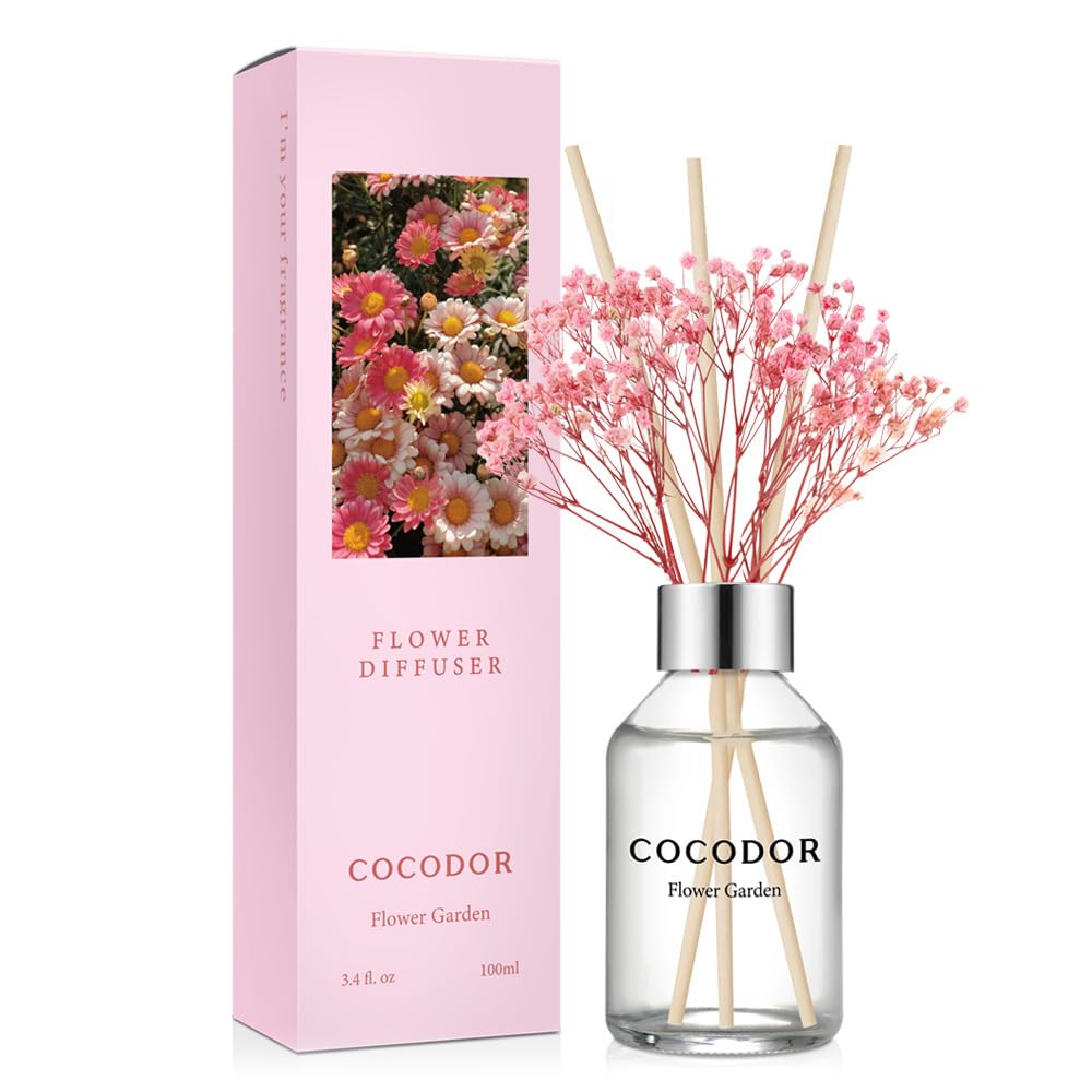 COCODOR Flower Reed Diffuser Set / 3.4oz / Flower Garden/Scent Diffuser with Sticks Home Fragrance Reed Diffuser for Bathroom Shelf Decor