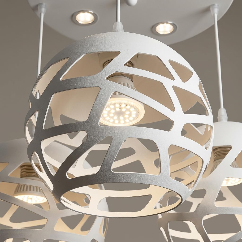 MAKA Lampadario a Sospensione Soffitto 3 Lampade E27 Sospese Moderno Regolabile per Camera da Letto Cucina Soggiorno Plafoniera LED Integrati Illuminazione Interna Design Contemporaneo Elegante Casa