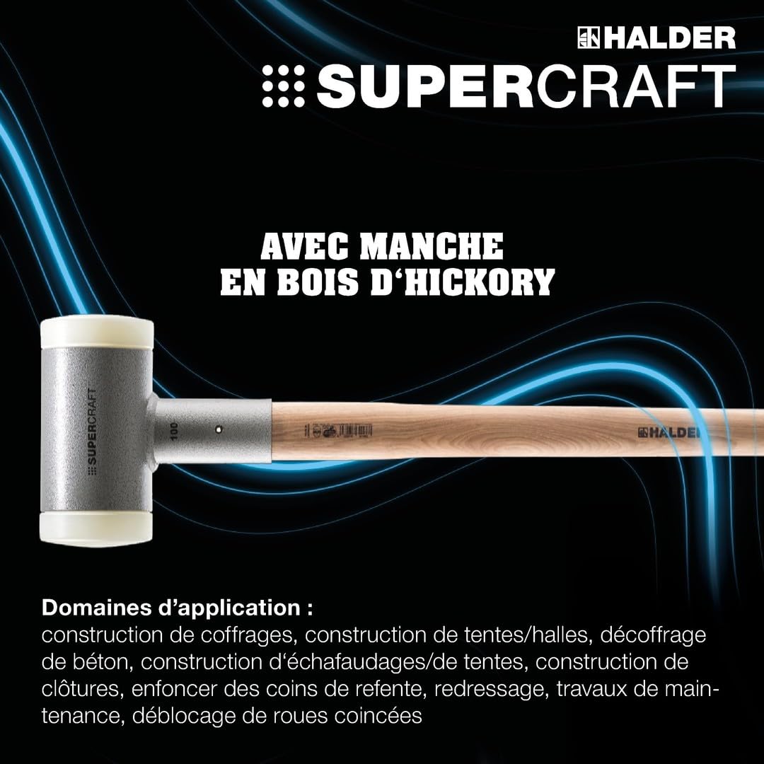 Marteaux de frappeur SUPERCRAFT, avec manche, vernis, en Hickory réduisant les vibrations, ergonomique | D=100 mm/Poids=9300 g | 3366.110