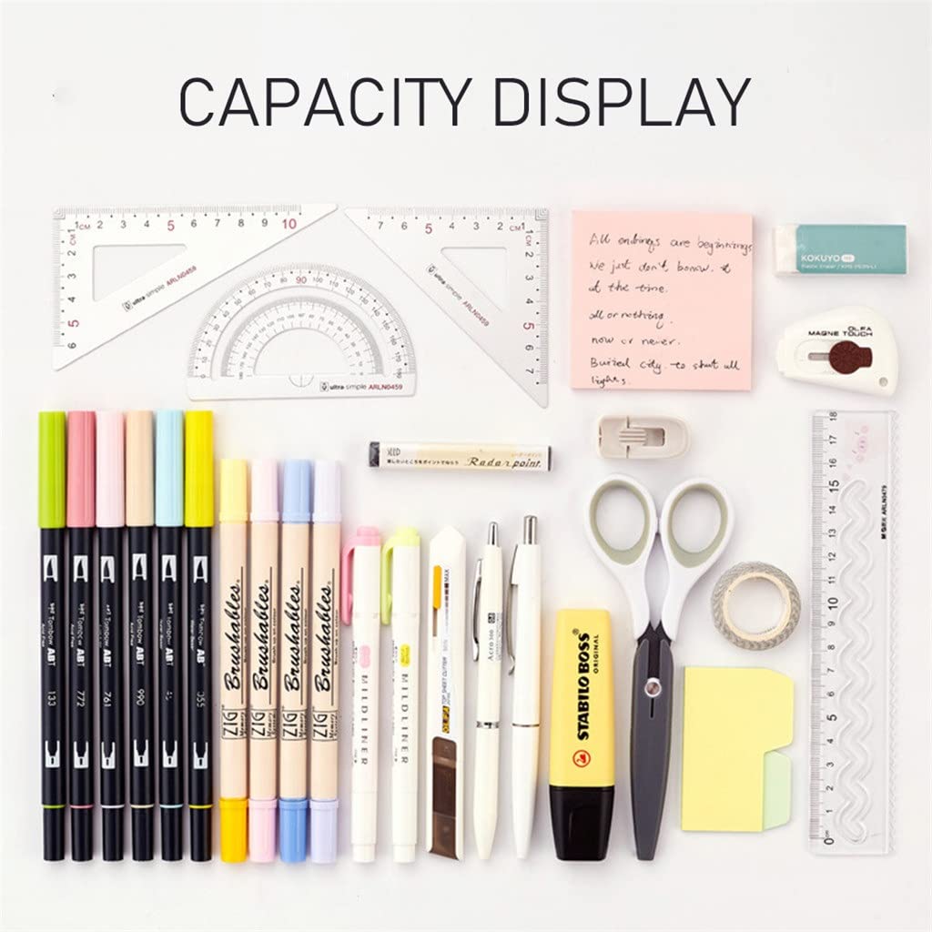 Útiles Escolares: Estuche para lápices de Gran Capacidad y Soporte de Tela Plegable de Dos Capas Almacenamiento Duradero de papelería - Estuche para lápices como Muestra la Imagen