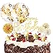 Tuofang Oro Decoración para Tartas Torta Toppers de Cumpleaños con Abanicos de Papel Globos Confeti Cupcake Topper, Cupcake Toppers Adecuado para Niños Adulto Fiestas Familiares de Cumpleaños