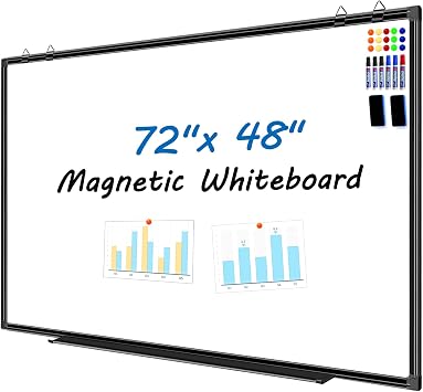 H-Qprobd 6'x4' Large Magnetic White Board Dry Erase Whiteboard with Black Aluminum Frame, 72X48 Magnet Presentation Wall Boards for Office, Classroom, School, Home