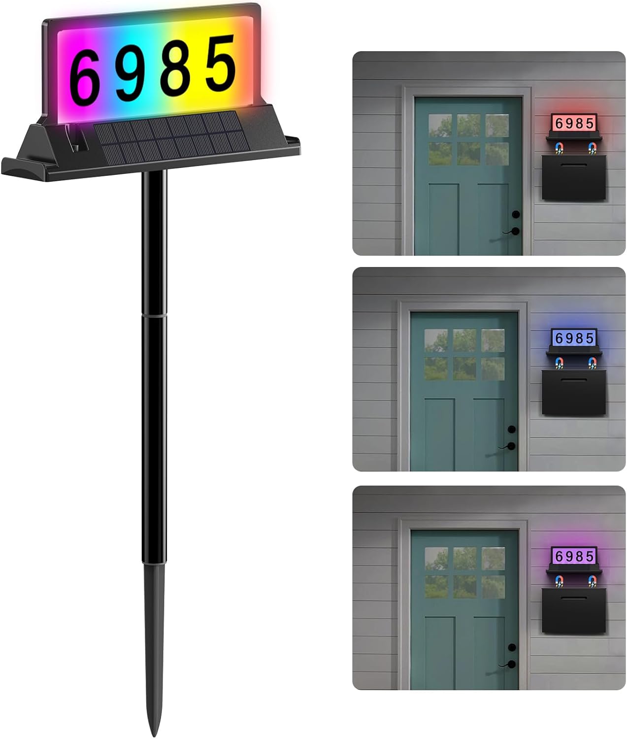 Solar Address Sign for House Numbers – Dual-Sided LED & Dual-Sided Solar Panels, 8 Color Modes, IP65 Waterproof Address Plaque, Strong Magnetic/Stake/Wall Mount, Dusk-to-Dawn for Mailbox Yard Driveway