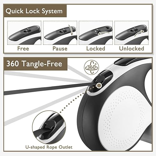 Miniatura 5 de Correa retráctil para perro con cable a prueba de mordidas, correa duradera de 26 pies para perros grandes y medianos de hasta 110 libras, 360