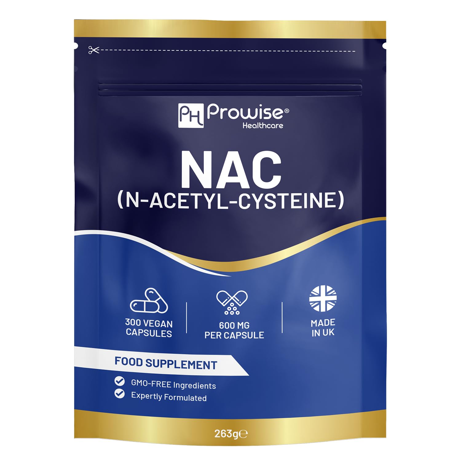 NAC N-Acetyl-Cystein 600 mg | 300 Kapseln | Veganes N-Acetyl-Cystein-Nahrungsergänzungsmittel | 10-Monats-Vorrat | Bessere Bioverfügbarkeit & briefkastenfreundlich | Hergestellt in Großbritannien