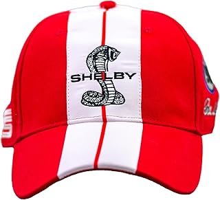 Shelby Super Snake Red Cap Hat | Two Stripe Shelby Cobra Design Racing Performance Hat | Officially Licensed Shelby® Product | One-Size Fits All | Adjustable Closure