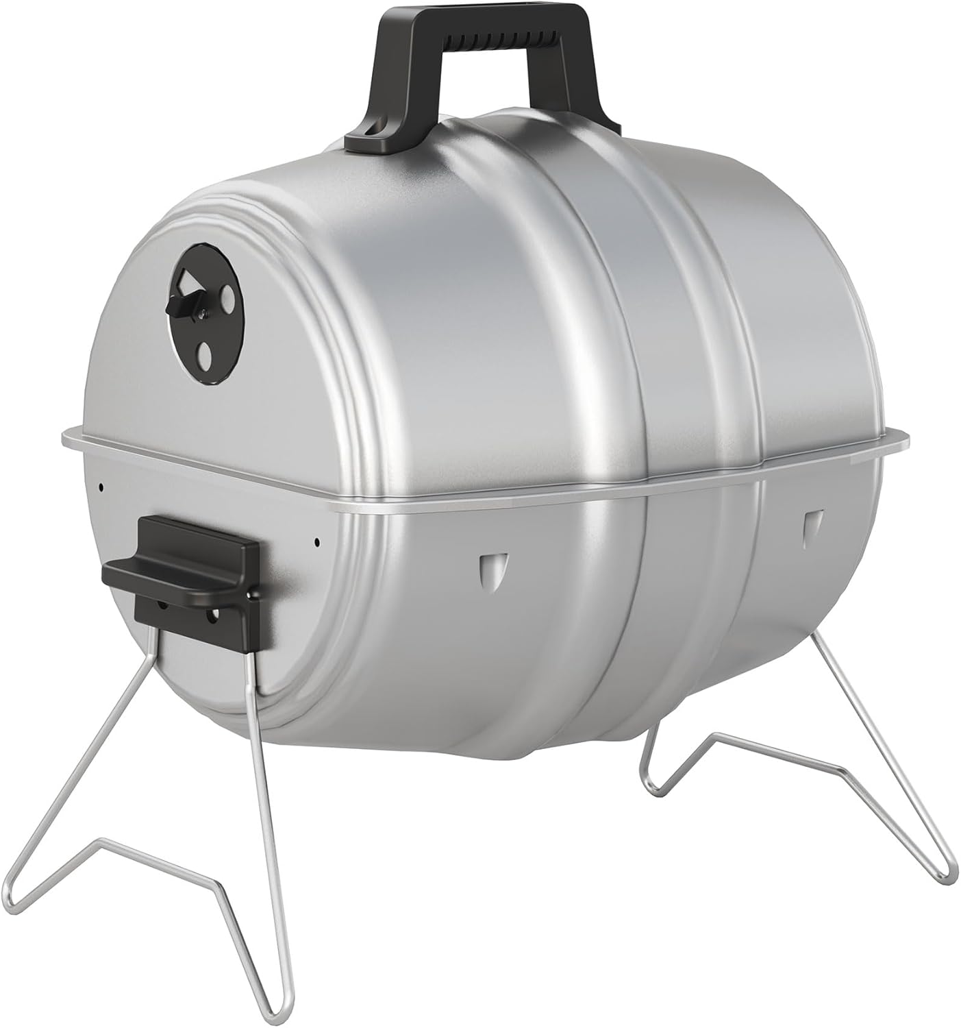 Keg A Que Charcoal BBQ Grill, Portable Outdoor Barbecue with Durable Powder Coated Hood, 186 Square Inch Cooking Area, Silver