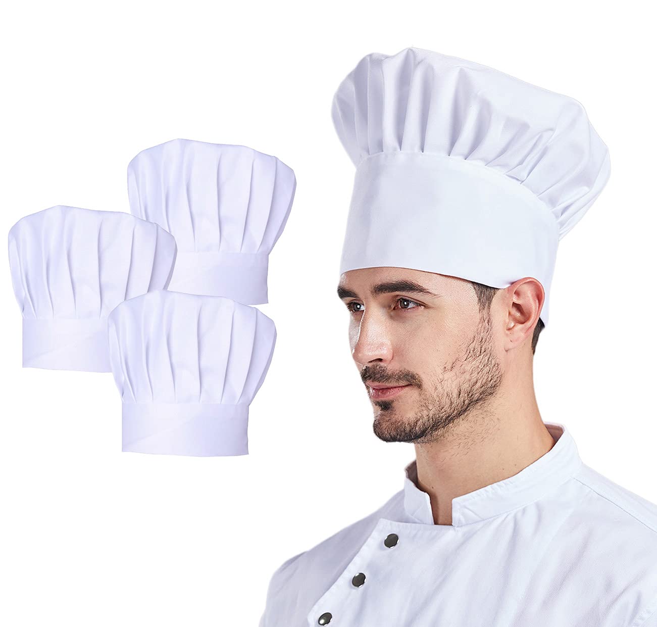 Nanxson 3 PCS Unisex Elastic Chef Hat Adjustable Baker Cap Cotton Cooking Hat Chef Uniform